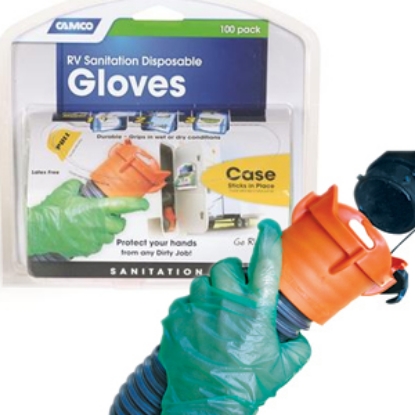 Picture of Camco  100-Pack One-Size Green Disposable Gloves 40285 02-1463                                                               