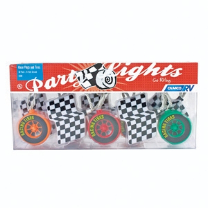 Picture of Camco  120V 10 Light Indoor/ Outdoor Race Flags and Tires Party Lights 42658 18-2036                                         