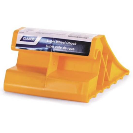 Picture of Camco  Single Yellow Hard Plastic Wheel Chock 44492 15-0234                                                                  