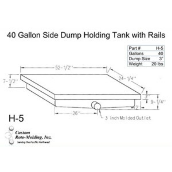 Picture of Custom Roto Molding  40 Gal Side Dump Polyethylene Waste Holding Tank H-5 11-1016                                            