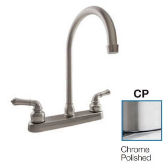 Picture of Dura Faucet  Chrome w/Teapot Handles 8" Kitchen Faucet w/J-Spout DF-PK330HC-CP 10-3815                                       