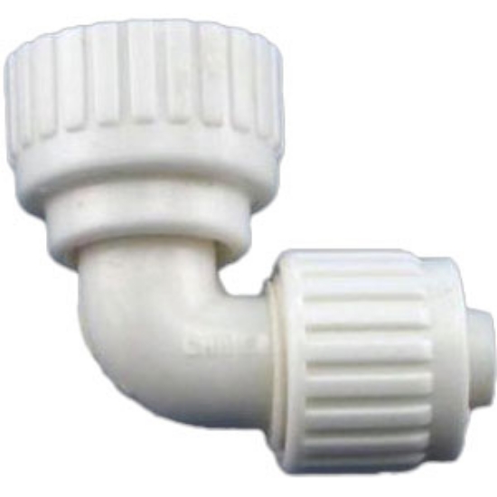 Picture of Flair-It  1/2" PEX x 3/4" FPT Swivel End Nut White Plastic Fresh Water 90 Deg Elbow 16811 72-0758                            