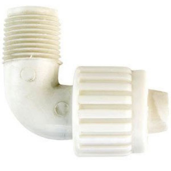 Picture of Flair-It  1/2" PEX x 3/8" MPT White Plastic Fresh Water 90 Deg Elbow 16810 72-0757                                           