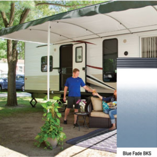 Picture of Lippert Solera Destination Blue Fade Vinyl 16'L X 9' 8"Ext Patio Awning w/Black Solera Shield V000334865 90-2168             