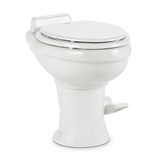 Picture of Dometic 320 Series White 18" Pedal Flush Ceramic Permanent Toilet w/ Hand Sprayer 302320181 12-0026